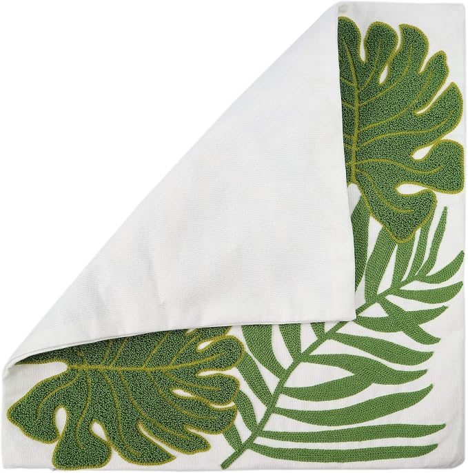 Embroidery Throw Pillow Covers 18x18 Home Decor Loop Tropical Green Leave Floor Pillow Cover for Couch 100% Cotton Canvas Cushion Cover Pillow Case Plant Monstera Leaf 45x45, 1 Piece
