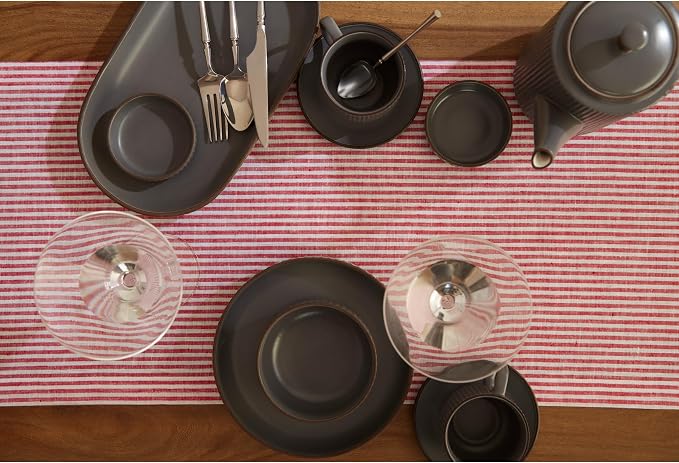 Solino Home 100% Pure Linen Table Runner, 14 x 90 in, Red and White Striped | Narrow Stripe, dresses up dining tables for everyday meals, woven stripe, European flax fibres, soft, OEKO-TEX Certified