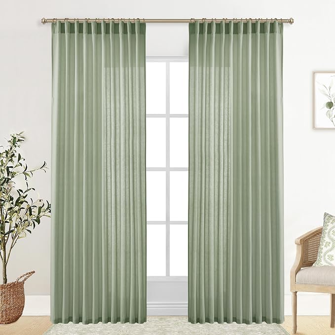 Sage Green Linen Sheer Curtains 84 Inch 70 Inch Wide 2 Panels