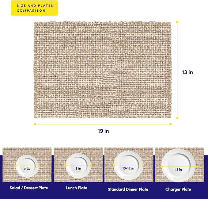 Sweet Home Collection 100% Cotton Placemats for Dining Room Rectangle Two Tone Woven Fabric 13" x 19" Soft Durable Table Mat Set, Set of 6, Taupe