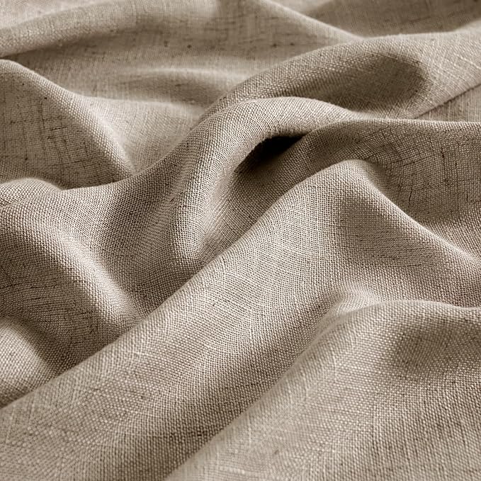 MIULEE Taupe Grey Linen Curtains 52x45 Inch Length 2 Panels for Bedroom | Living Room, Soft Linen Textured Window Drapes, Semi Sheer Light Filtering, Back Tab Rod Pocket,, Farmhouse Burlap Look Decor