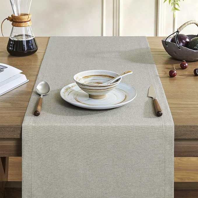 ZeeMart Basic Linen Style Table Runner, 14x72 Inch Vintage Grey | Mitered Corner Design, Medium Weight Fabric, Rustic Farmhouse Style, Machine Washable Easy Care Everyday Table Scarf