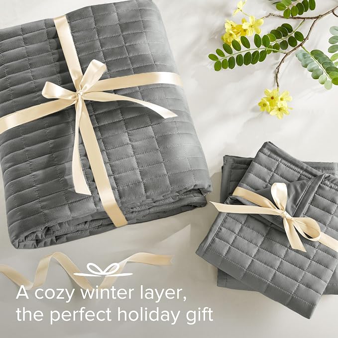 Comfort Spaces Oversized Bedspread King Quilt Set 3 PC 120 x 118 Charcoal | Coverlet for Summer Soft Cozy Lightweight All Season Quilted Extra Layer with Matching Sham, Bedroom Decor OEKO-TEX Certified