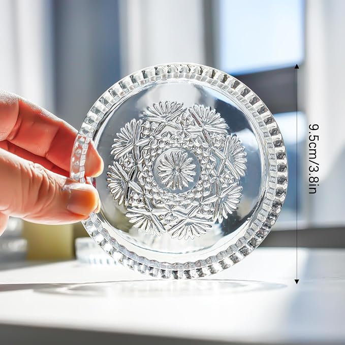 Set of 6 Pillar Candle Holders, Glass Candle Plates