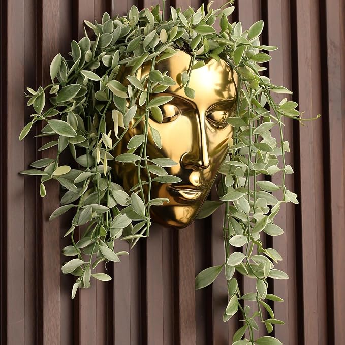 Face Vase,Ceramic Female Form Face Vase,Modern Wall Hanging Plant Pot with Drainage for Home Centerpieces, Office Outdoor Hanging Decor