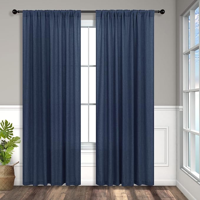 Navy Blue Curtains 84 Inch Length for Bedroom 2 Panels Back Tab Pocket Drapes Light Filtering Semi Sheer Dark Blue Curtains for Living Room Boys Space Nautical Boho Farmhouse Decor 52x84 Long Indigo