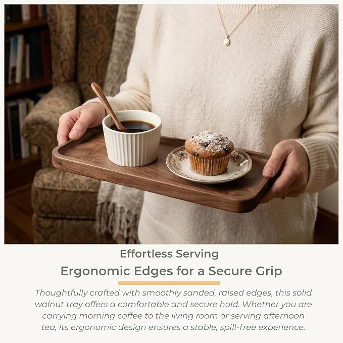 muso wood Walnut Serving Tray Solid Wood Tray, 11.8 x 5 inch
