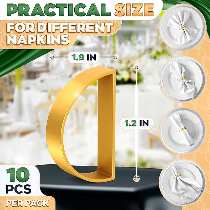 Gold Napkin Rings Set of 10, Modern Semicircle Holders for Weddings | Semicircle Metal Holders Add Elegance to Dining and Dinner Party Tables - Reusable Gold Rings Suit Modern or Formal Settings