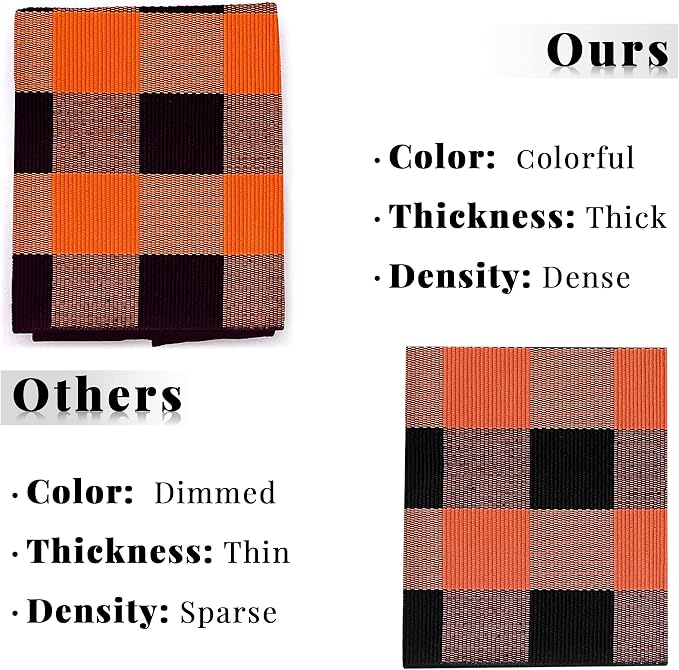 SEEKSEE Buffalo Plaid Rug 4' x 6' Orange and Black Large Front Door Mat, Layering Area Rug, Halloween Rug for Outdoor Patio Entryway Indoor Living Room Kitchen Dining Room Decor