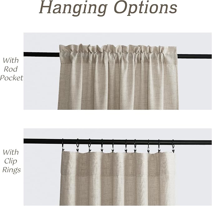 RYB HOME Natural Beige Linen Sheer Curtains 90 inches Long for Living Room | Weave Textured, Rod Pocket, Light Filtering, for Dining Room, W52 x L90, 2 Panels Set