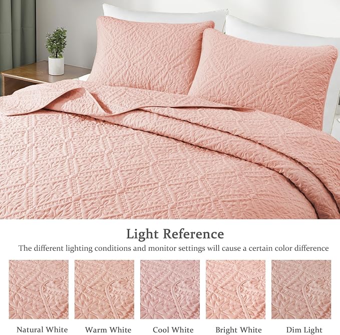Exclusivo Mezcla California King Quilt Set, Blush Pink | Lightweight Soft Bedspreads Coverlets, All Season Bedding with 2 Pillow Shams, Modern Style for Bedroom Guest Room
