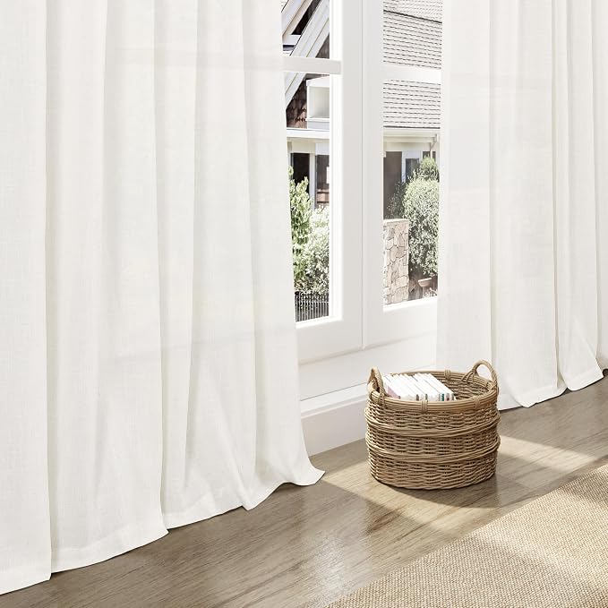 Neutral Linen Curtains 72 Inches for Living Room Light Filtering Semi Sheer Curtains Coastal Modern Farmhouse Decor Drapes for Bedroom Office Back Tab and Rod Pocket 52x72, 2 Panels