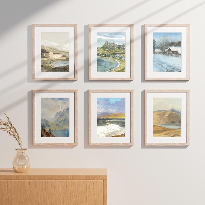 Vittanly 11x14 Picture Frames Set of 9 for Wall Mounting, Rustic Pink | Display Pictures 8x10 with Mat or 11x14 without Mat, Engineered Wood with Shatter Resistant Plexiglass, Gallery Photo Frames