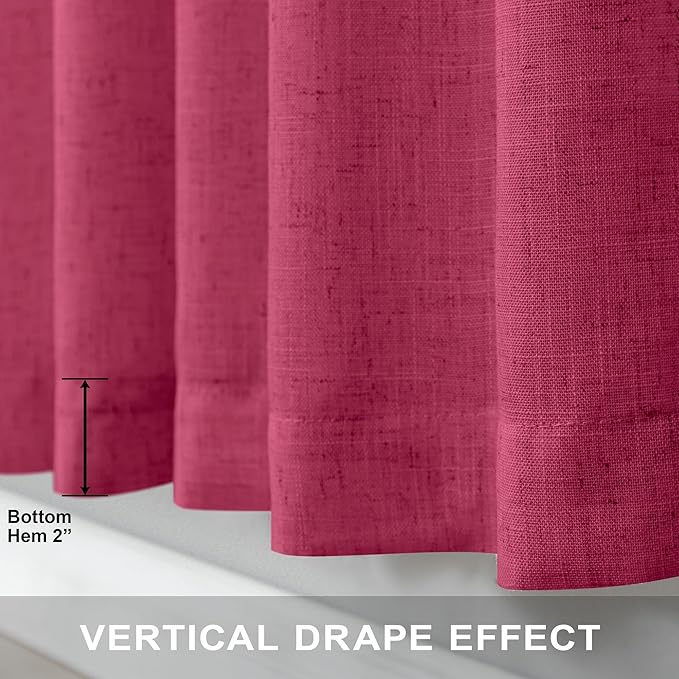 Pitalk Hot Pink Semi Sheer Curtains 96 Inch Long 2 Panel Set Rod Pocket Back Tab Linen Light Filtering Room Decor Magenta Curtain Drapes for Living Room 52x96 Celling to Floor Length Raspberry Fuchsia