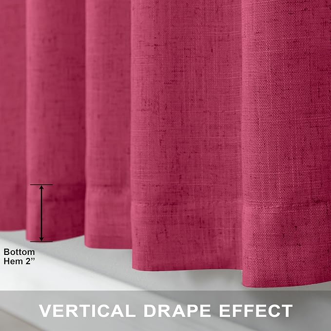 Pitalk Hot Pink Curtains 63 Inch Length for Girls Bedroom 2 Panel Rod Pocket Back Tab Raspberry Fuchsia Curtain for Living Room Dining Room Semi-Sheer Linen Closet Curtain for Closet Door 52x63 Long