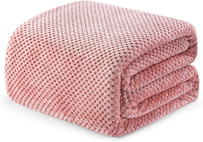 Exclusivo Mezcla Soft Waffle Fleece Bed Blanket Twin XL Size, Pink | Lightweight Plush Blanket for Bed, Couch, Sofa, Cozy Fluffy Design for Bedroom, Guest Room, All Season, 90x66 Inches