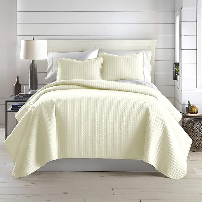 Southshore Fine Living, Inc. Twin XL Quilt Bedding Set, Soft Brushed Microfiber Bedspread Coverlet, Stain and Pet Hair Resistant Bedding, XL/Twin Size Quilt Set with 1 Pillow Sham, Cream