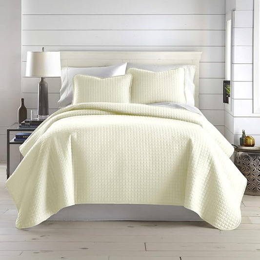 Southshore Fine Living, Inc. Oversized King Quilt Bedding Set, Soft Quilted Bedspread, Wrinkle Free and Pet Hair Resistant Bedding, Quilted Coverlet Set w/2 Pillow Shams, Cream Quilt King Bedspread