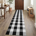 KOZYFLY Buffalo Plaid Rugs 2x8 Ft Runner Rug for Hallway, Black and White | Washable Kitchen Runner Rug, Woven Cotton Entryway Runner, Checkered Carpet Runners for Bedroom Living Room Farmhouse
