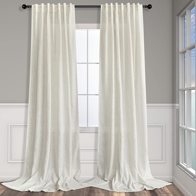 Cream White Linen Curtains 42 Inch Wide for Living Room Guest 84 In Long 2 Panel Semi Sheer Window Treatment Pole Pocket Back Tab Ivory Pinch Pleated Look Curtain for Bedroom Beach House 42x84 Length