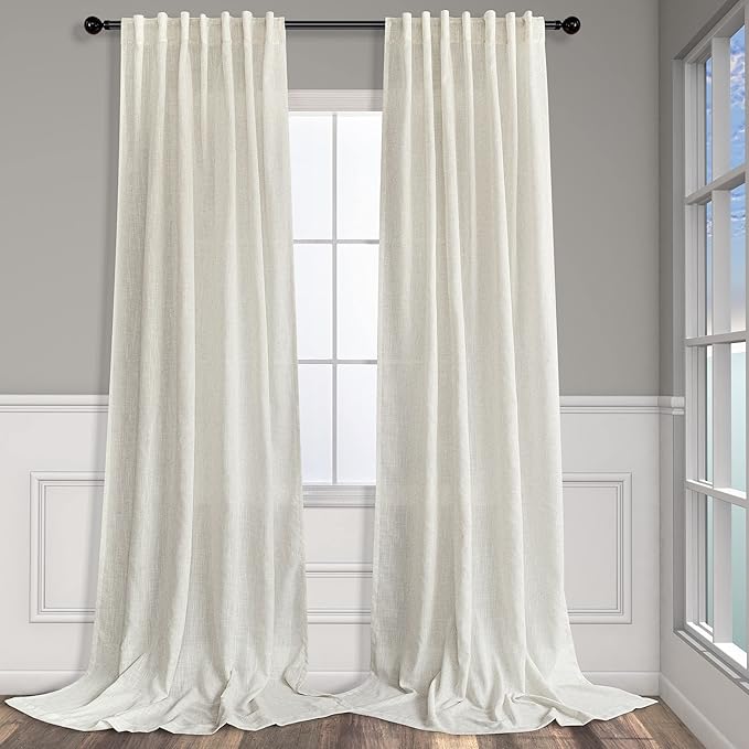 Pitalk Cream Sheer Curtains for Living Room 100 Inches Long 2 Panels Pocket Back Tab Semi Transparent Curtains Boho Farmhouse Mid Century Country Western Ivory Linen Drapes Ceiling to Floor 52 x 100