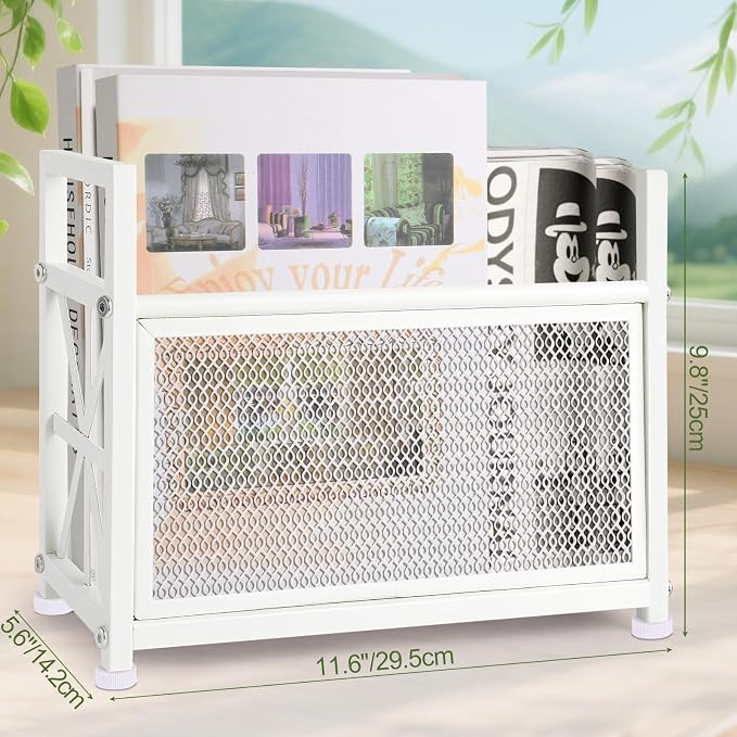Magazine Holder Floor, White Magazine Rack, Metal Magazine Rack Floor | Mesh Magazine File Holder, Magazine Stand for Desk, Mesh Magazine File Holder, Magazine Newspaper Storage Basket
