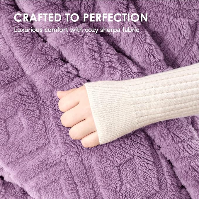 EverGrace Jacquard Reversible Sherpa Throw Blanket, 60" x 80", Mauve Purple | Jacquard Sherpa Throw Blanket, Super Soft, Cozy Plush Blanket, Reversible Thick Warm Throw for Bed, Sofa, Living Room