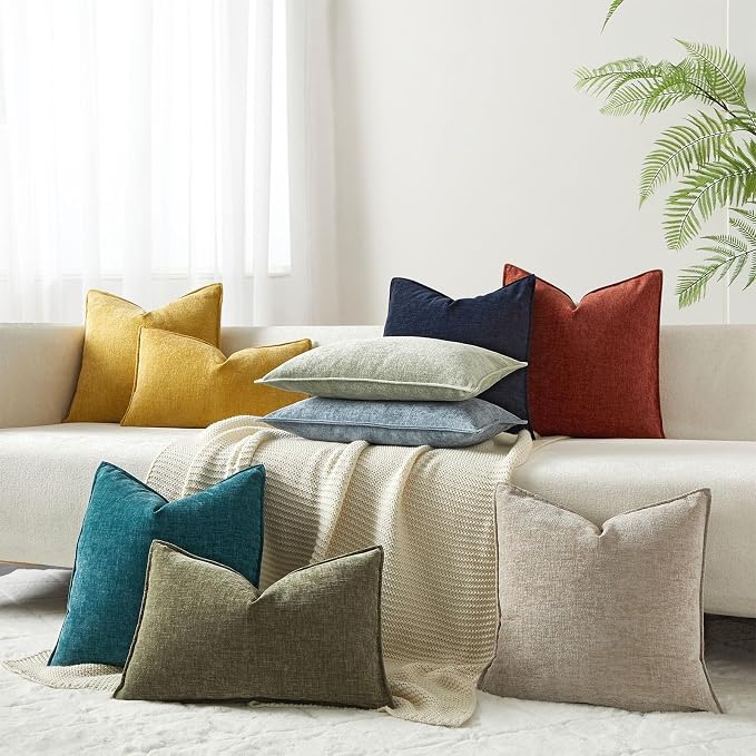 16x16 Chenille Decorative Throw Pillow Covers Case Set of 2,Turquoise | JUSPURBET Cozy Soft Cushion Covers with Invisible Zipper for Couch Sofa Bed Home Decor Living Room