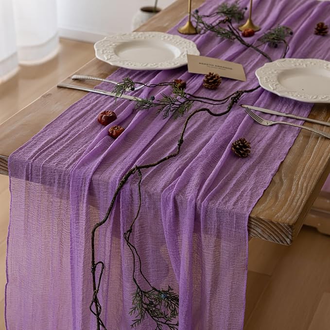 6Pcs Lilac Cheesecloth Table Runner 120 Inches for Party Home Decor | For Wedding Baby Shower Bridal Shower Birthday Engagement Party Lavender Purple 10FT Rustic Boho Home Decorations