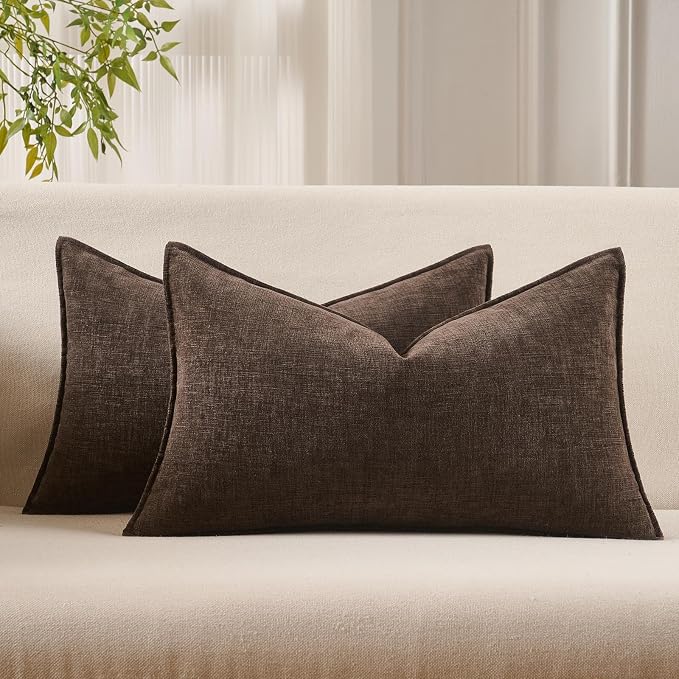 JUSPURBET 16x24 Throw Pillow Covers Set of 2 Decorative Pillow Covers for Couch Sofa Bed Cozy Chenille Lumbar Cushion Covers Cases with Invisible Zipper for Living Room Home Decor,Dark Brown