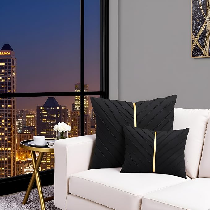 Velvet Throw Pillow Covers 16x16 inch Pack of 2 Gold Decor Black