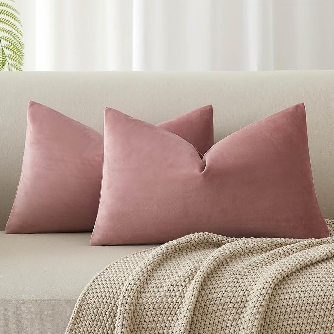 JUSPURBET 12x20 Lumbar Velvet Throw Pillow Covers Set of 2,Pink Purple