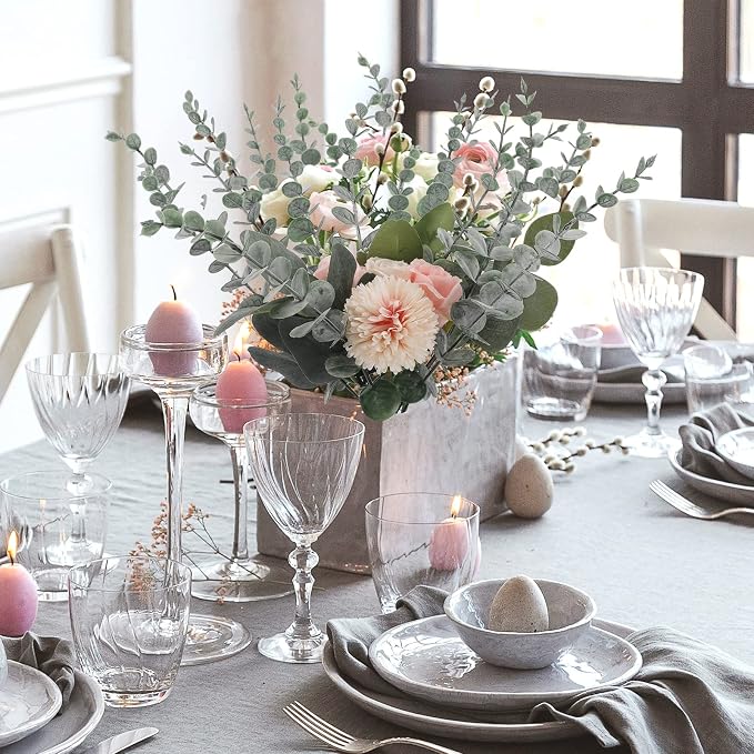 CEWOR 80pcs Artificial Eucalyptus Stems Fake Eucalyptus Leaves Stems Real Touch Leaf Branches for Flower Bouquet Wedding Easter Centerpiece Spring Home Office Decor (Pack of 2)