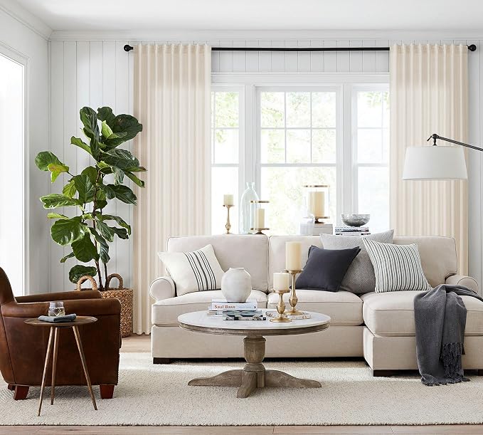 Jowels Beige Linen Curtains 84 Inch Long 2 Panels for Living Room | Tan Flax Light Filtering Sheer Curtain,Back Tab Pocket Pleated Look,Farmhouse Textured Privacy Drapes for Bedroom Window