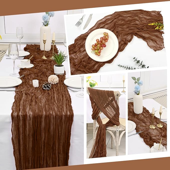 10 Pack Brown Cheesecloth Table Runner 17x108 Inch Boho Gauze Cheese Cloth Table Runners for Wedding Party Baby Shower Birthday Home Decor