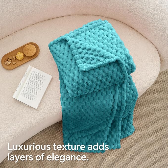 BEDELITE Teal Throw Blanket for Couch, Soft Cozy Gifts for Women, 50 * 60 | 3D Jacquard Decorative Fleece Blanket, Super Soft Plush Throws, Cute Birthday Gift for Women & Men, Suitable for All Seasons