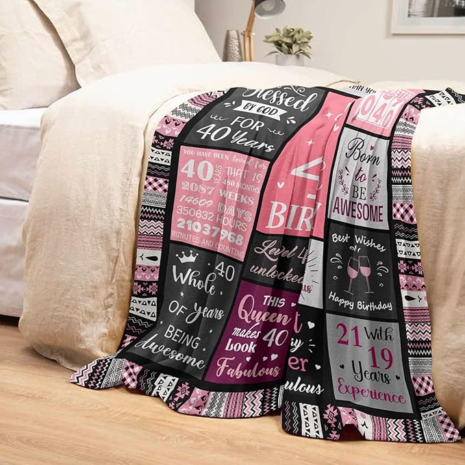 Ivivis 40th Birthday Gifts Women Blanket 60”X50”, 40th Birthday Decorations for Women, Happy Forty Birthdays Gift Ideas for Woman, 1986 Birthdays Gifts for 40 Year Old Woman Throws