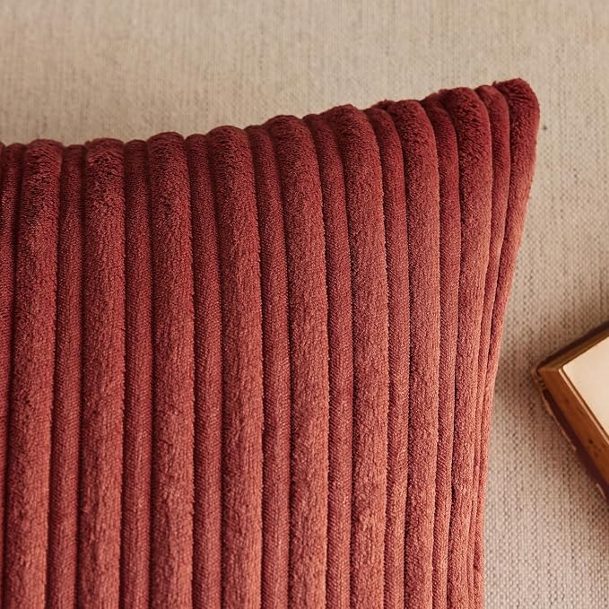 Kevin Textile Striped Corduroy 14”x24” Pillow Cover 1 Pack, Burnt Brick