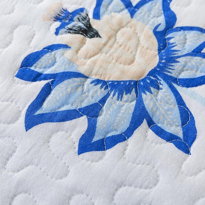 NEWLAKE Cotton Bedspread Quilt Sets-Reversible Patchwork Coverlet Set, Gorgeous Floral Pattern, King Size