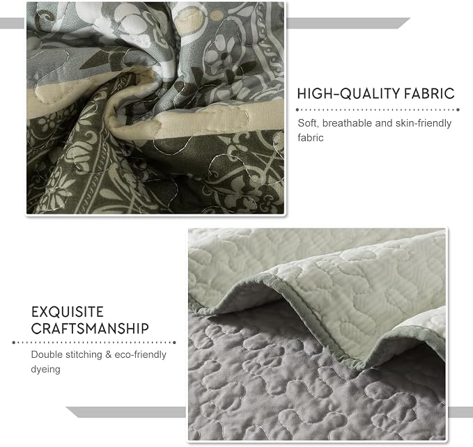 Travan 3-Piece Quilt Set Floral Printed Oversized Quilted Bedding Set Quilted Bedspread Reversible Quilted Bedding Set Garden Style with Shams for All Season, Exquisite, Queen Size