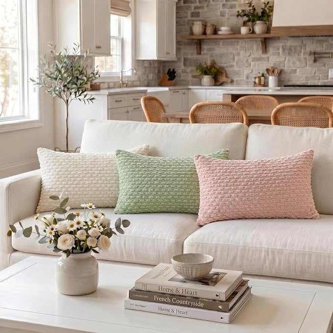 Fancy Homi 2 Packs Dusty Pink Long Lumbar Decorative Throw Pillow Covers 12x24 Inch for Couch Bed Sofa, Modern Farmhouse Boho Home Decor, Soft Cute Plush Corduroy Rectangle Cushion Case 30x60 CM