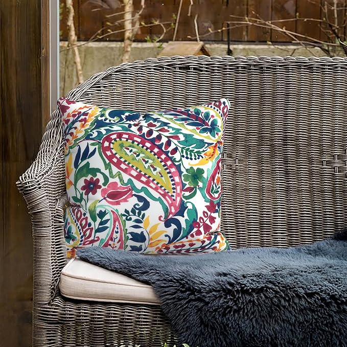 Outdoor Pillow Covers for Patio Furniture 20x20 Inch, Decorative Patio Throw Pillow Covers Set of 2, Modern Square Cushion Cases for Porch Garden Home Office, Vigour Paisley