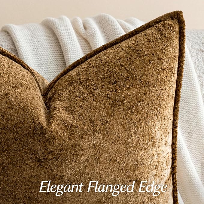 a moment Throw Pillow Covers 24X24 Inch 4 Packs,Soft Velvet Decorative Pillow Cases with 3D Ice Flower,Texture Modern Accent Cushion Covers for Sofa Couch Home Decor Golden Brown