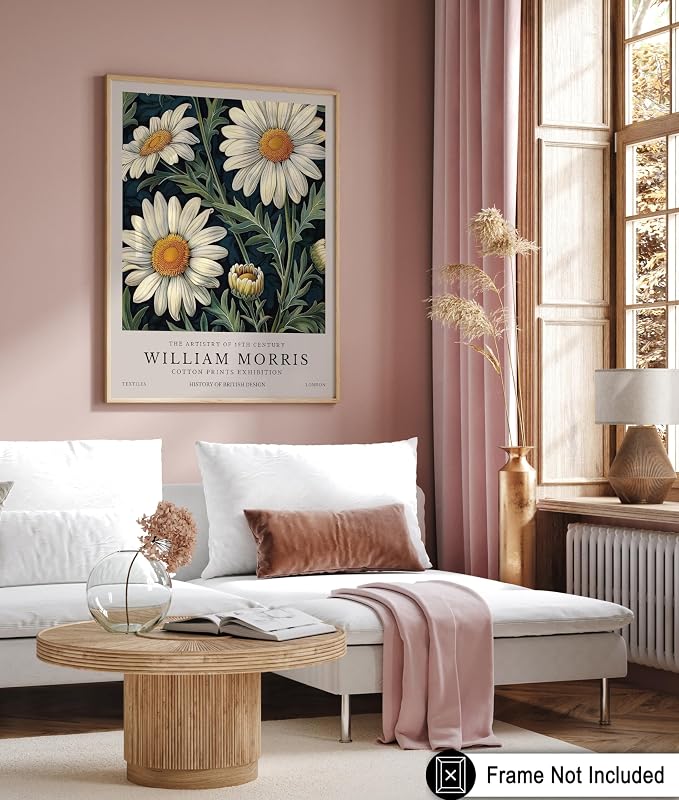 Monem Art William Morris Poster - Daisy Flower Print - White Art - Botanical Poster - Exhibition Artwork - Aesthetic Bedroom or Office Decor - 16x20 UNFRAMED Wall Print
