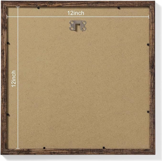 Vittanly 12x12 Picture Frames Set of 9, Shatter Resistant Plexiglass, Display 8x8 Pictures with Mat or 12x12 without Mat, Photo Frames for Wall Mount, Engineered Wood, Brown | Display Pictures 8x8 with Mat or 12x12 without Mat for Wall Mounting, Square...