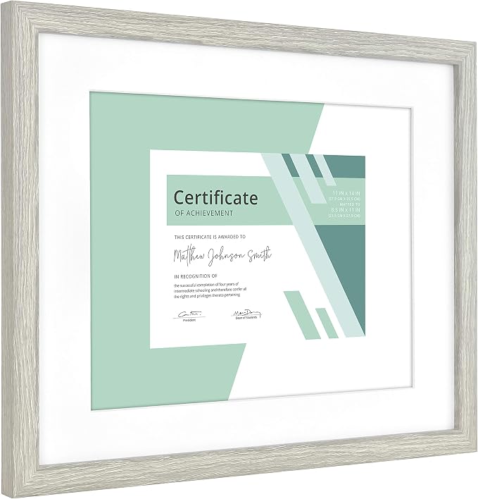 MCS Gallery Essential 11x14 Matted Diploma Frame with 8.5x11 Opening, Gray Picture Frame for Gallery Wall, Documents, Awards & Certificates (2-Pack)