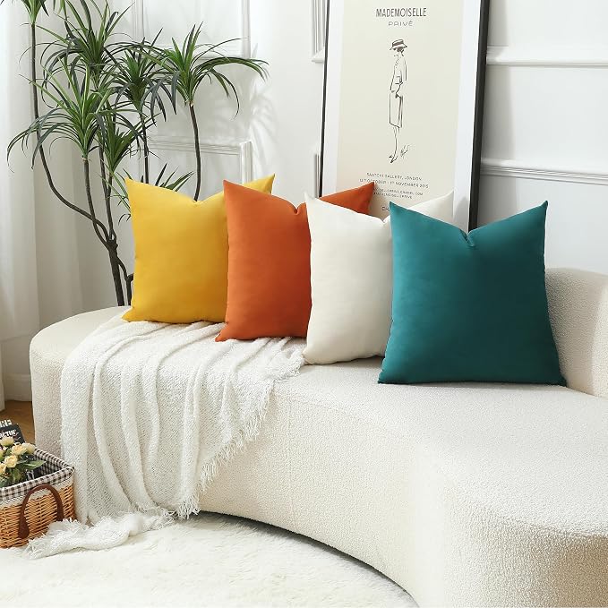 Stellhome Soft Velvet Throw Pillow Covers Square Decorative Cushion Covers for Bed Couch Sofa Bench, 26 x 26 inch (65 x 65 cm), Teal, Pack of 2