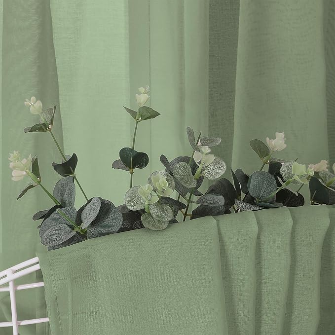 Tollpiz Short Sheer Curtains Linen Textured Living Room Curtain Sheers Light Filtering Rod Pocket Voile Curtains for Bedroom, 42 x 45 inches Long, Sage Green, Set of 2 Panels