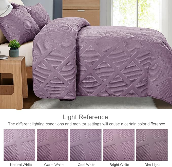 Exclusivo Mezcla Twin Size Quilt Set, Dusty Lavender | Soft Bedspreads with 1 Pillow Sham, Modern Striped Pattern, Lightweight Bedding Set Coverlets for All Seasons, 68x88 Inch