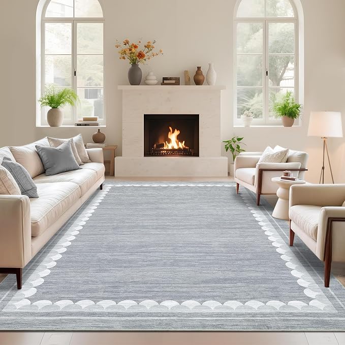 COZYLOOM Bedroom Rugs 10x13 Area Rugs for Living Room Washable Rug with Non Slip Backing, Modern Solid Non Shedding Low Pile Carpet Stain Resistant Bordered Mats for Living Room, Bedroom, Grey